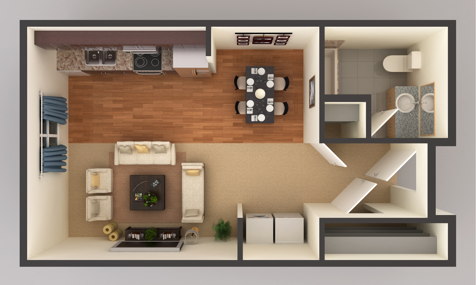 Floor plan for studio, 1 bath, 566 sqft